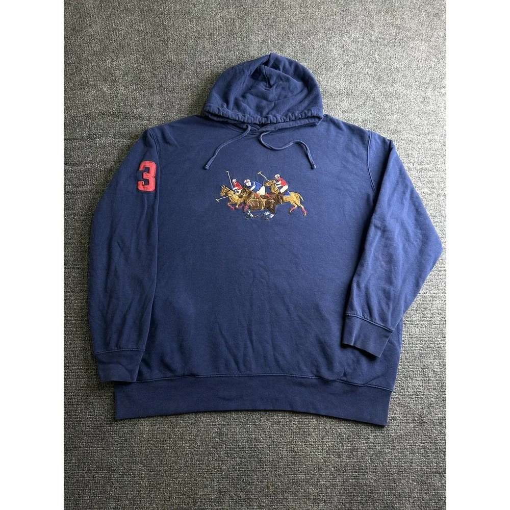 Mens Polo Ralph Lauren Navy Hoodie Polo Players Embroidered, Size 2XLT